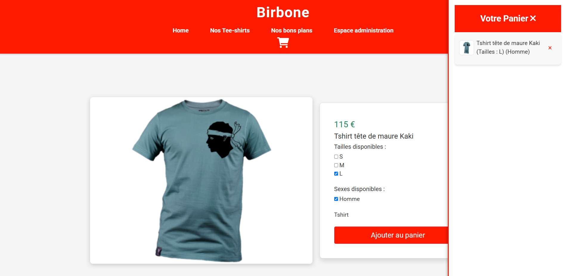 page produit + panier